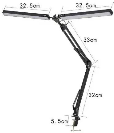 Lampă de masă Platinet Flexy 20 W, 2 brațe + clip, negru