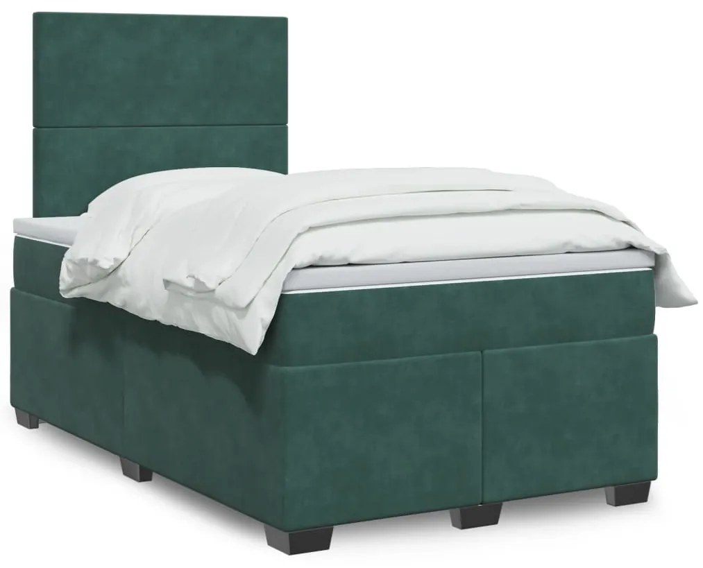 vidaXL Pat box spring cu saltea, verde închis, 120x200 cm, catifea