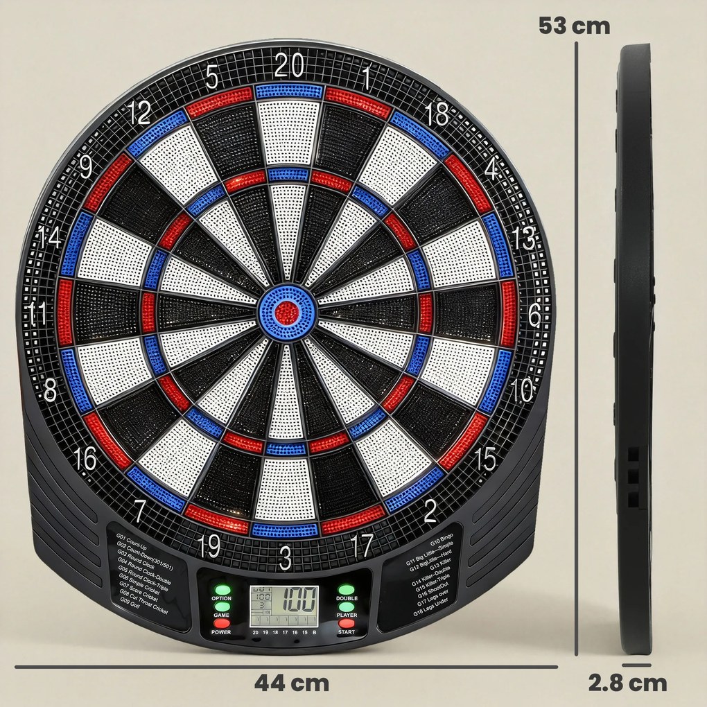 SPORTNOW Țintă Electronică pentru Darts, 6 Săgeți și Display LCD, pentru 8 Jucători, 18 Jocuri și 159 de Variante | Aosom Romania