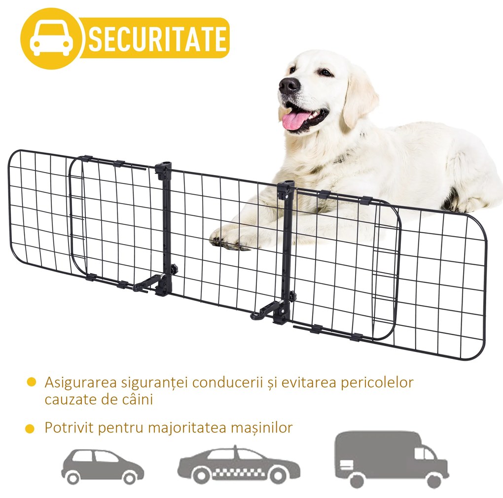 PawHut Bariera Separator de Protectie Masina pentru Caini Reglabila 91-145x30cm