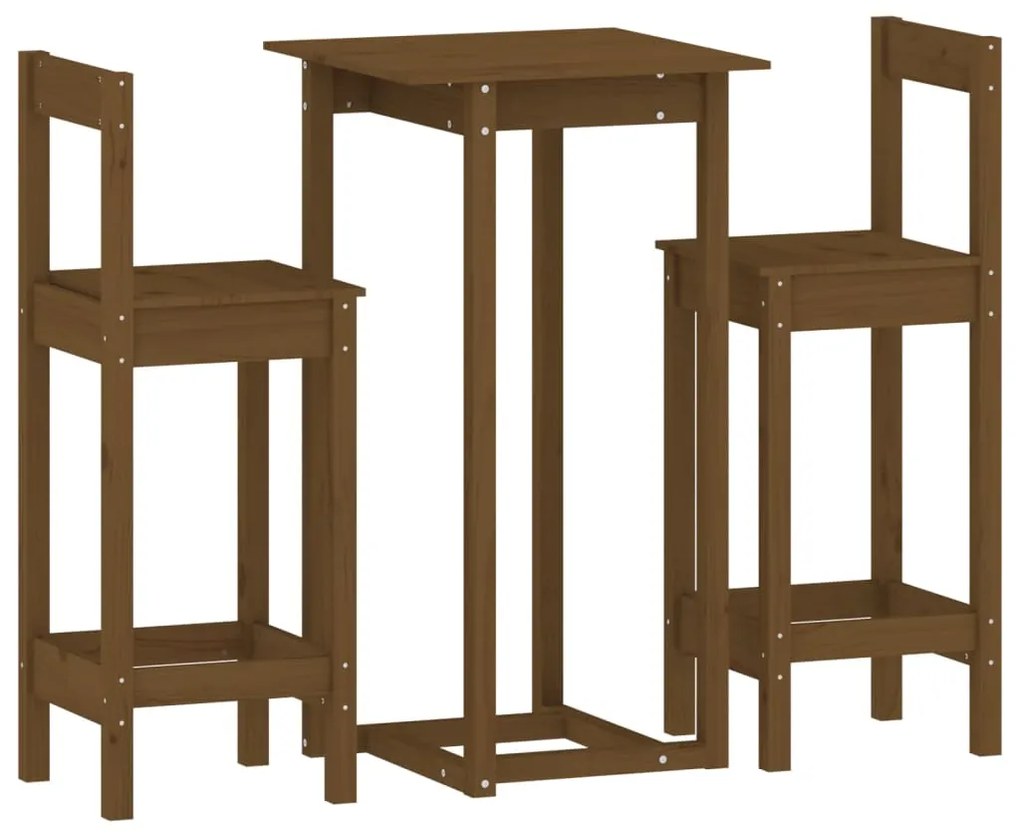 3124735 vidaXL Set mobilier de bar, 3 piese, maro miere, lemn masiv de pin