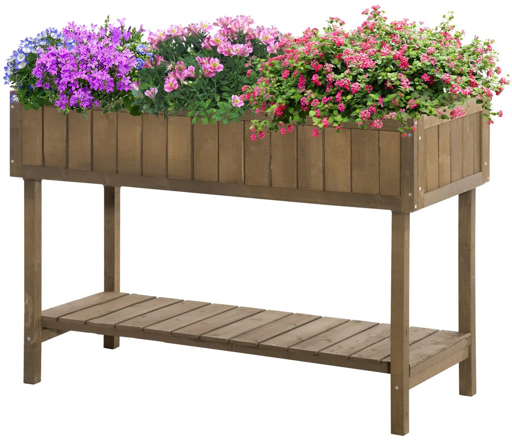 Outsunny Ghiveci pe Picioare pătrat Potager raft dim. 110L x 46l x 76H cm 8 Compartimente Inserturi de irigare Lemn de Brad | Aosom Romania