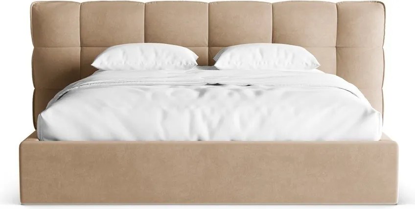 Pat matrimonial grej tapițat cu spațiu de depozitare cu somieră 180x200 cm Eric – Micadoni