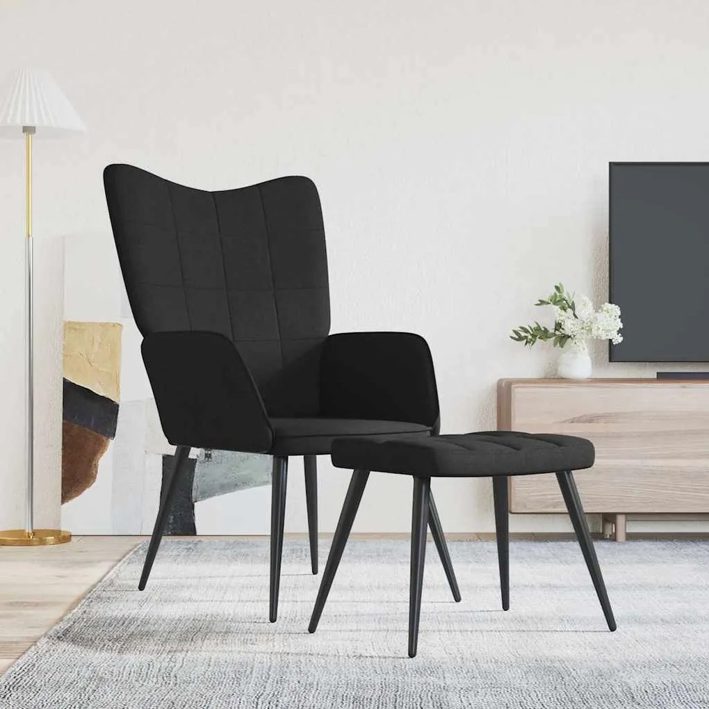 vidaXL Scaun de relaxare cu taburet, negru, textil