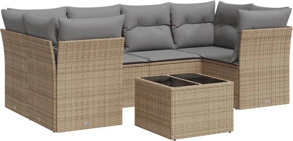 vidaXL Set canapele de grădină, 7 piese, cu perne, bej, poliratan