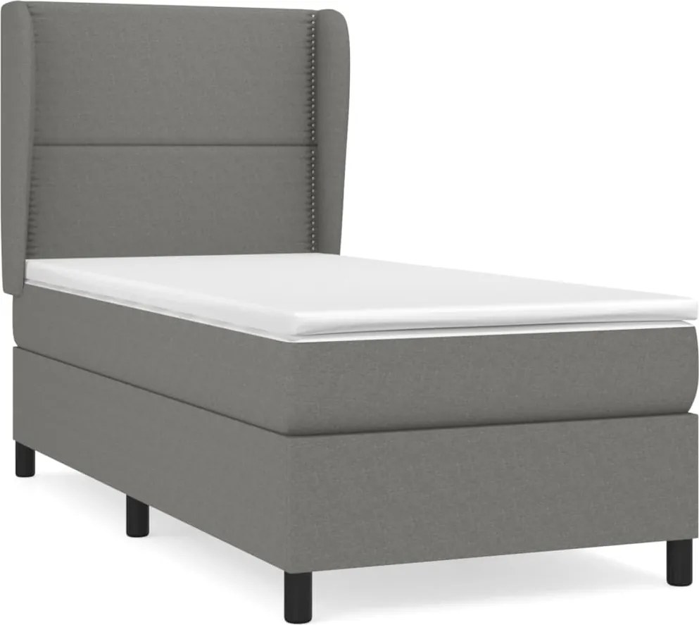 vidaXL Pat box spring cu saltea, gri închis, 100x200 cm, textil