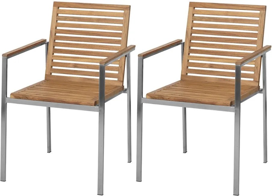 Set de 2 scaune de gradina Teakline Exklusiv VI lemn masiv/otel inoxidabil, maro, 55 x 86 x 58 cm