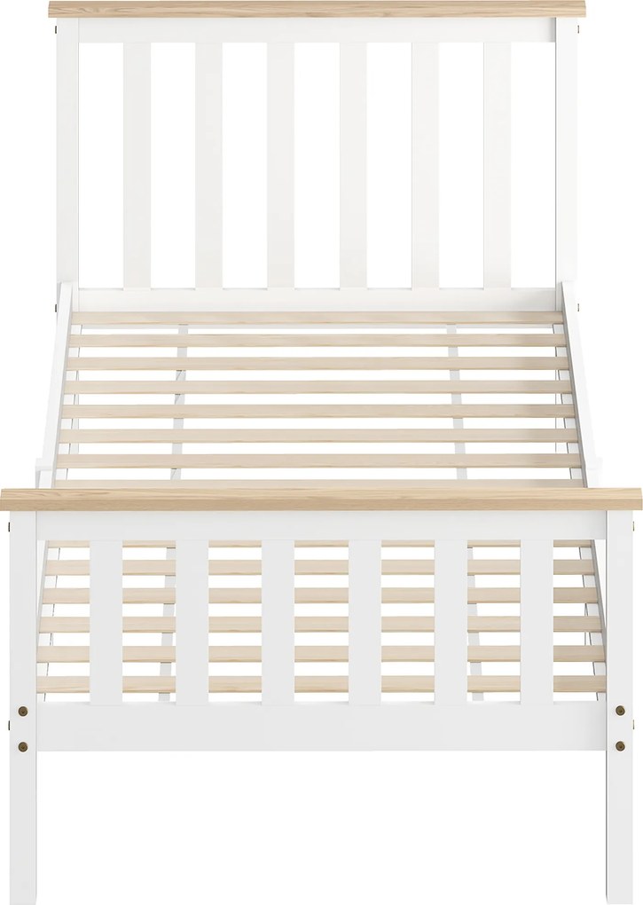 HOMCOM Cadru pat single, cadru din lemn, spațiu depozitare inferior, lemn natural, alb | Aosom Romania