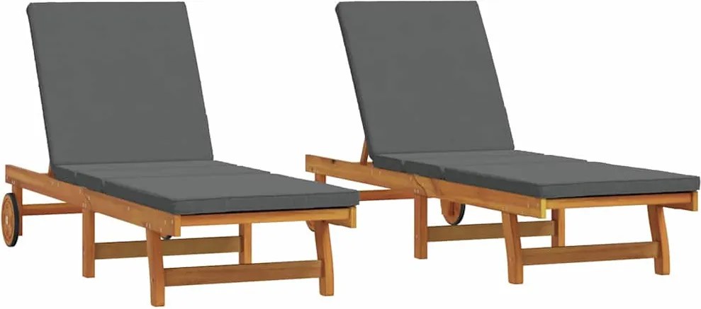 vidaXL Șezlong 2-persoană 2 pcs Maro Lemn Solid de Acacia