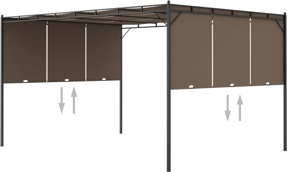 vidaXL Pavilion de grădină cu perdea laterală, gri taupe, 4x3x2,25 m