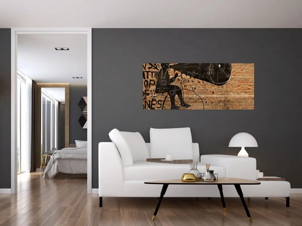 Tablou - Barbat cu biciclete stil Bansky (120x50 cm)