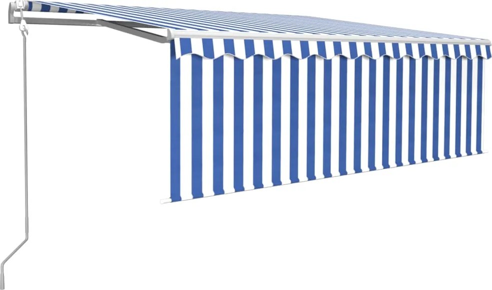 vidaXL Copertină retractabilă automat cu stor, albastru&alb, 4,5x3 m