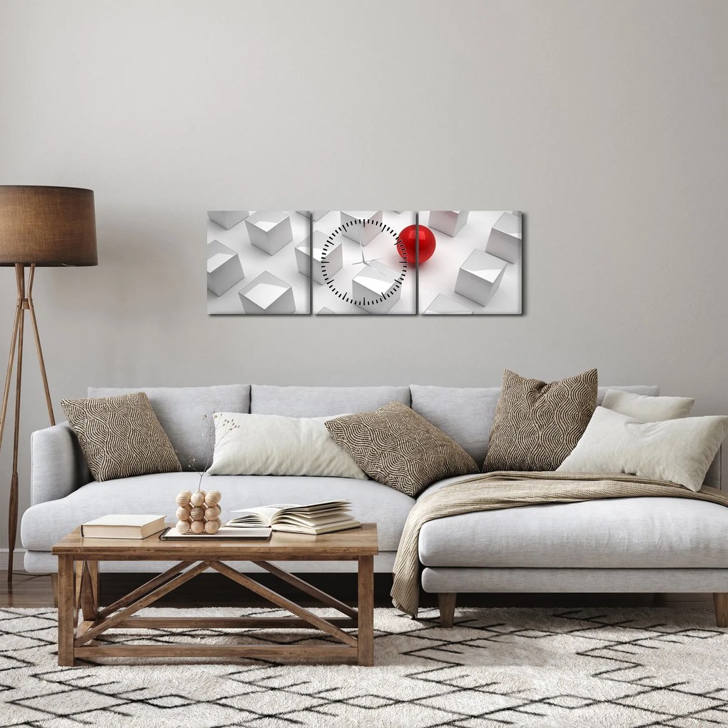 Tablou cu abstracție - cub cu bilă (cu ceas) (90x30 cm)