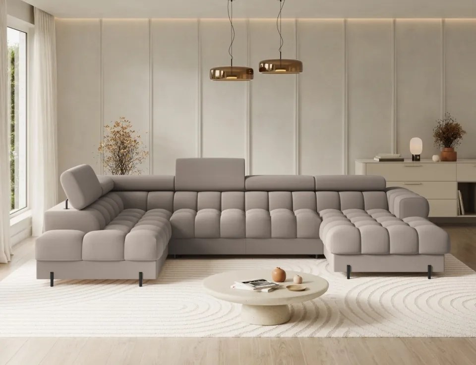 Coltar extensibil cu spatiu pentru depozitare, 358x202x93 cm, Feraria L, Eltap (Culoare: Bej / Royal 20)