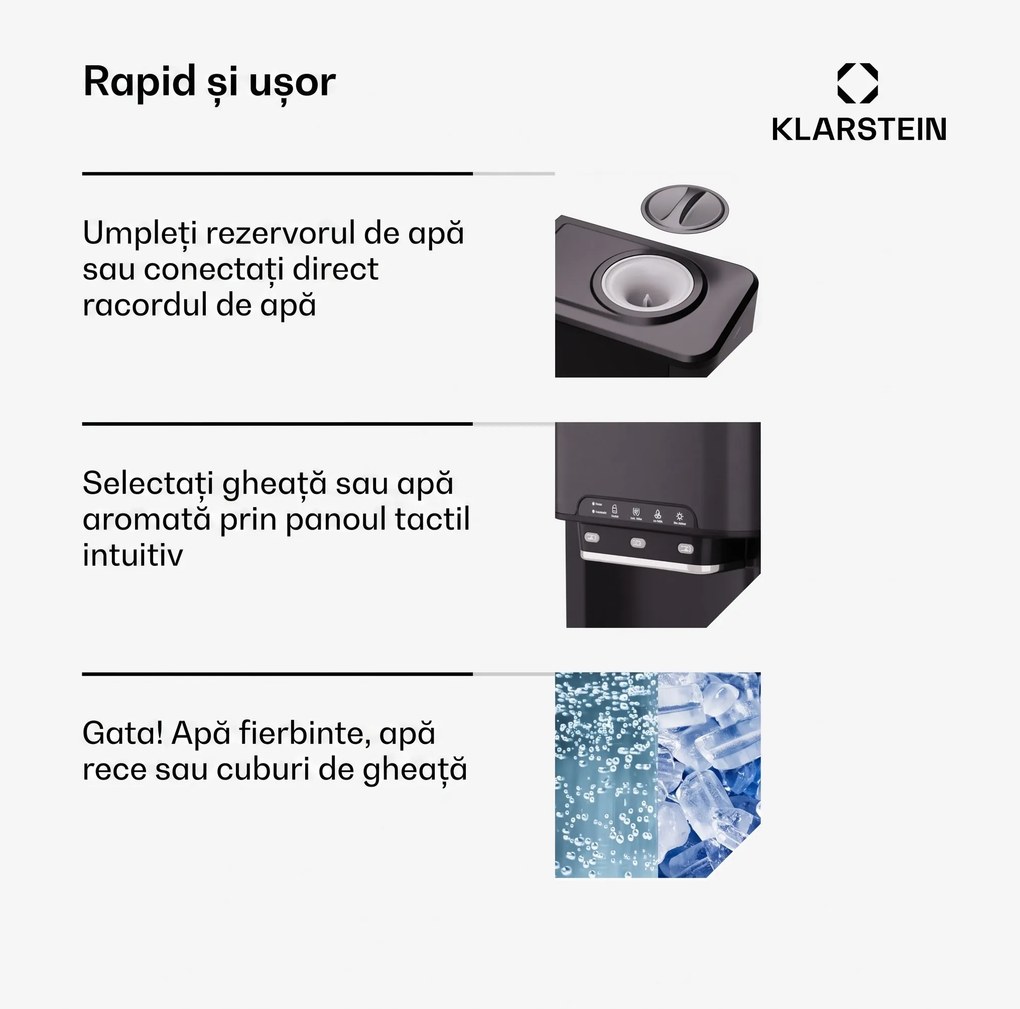 Klarstein Aqueous aparat de gheață 3 în 1: cuburi de gheață, distribuitor de apă: caldă și rece 20 kg/24h