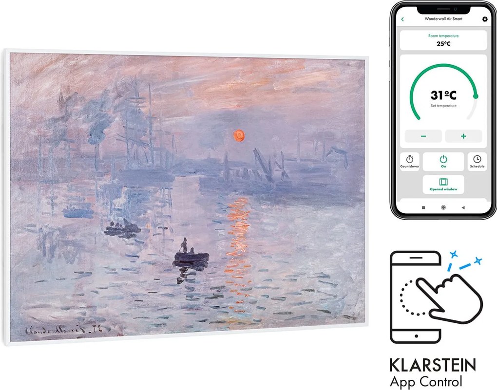 Klarstein Wonderwall Air Art Smart, încălzitor cu infraroșu, 80 x 60 cm, 500 W, aplicație, răsărit