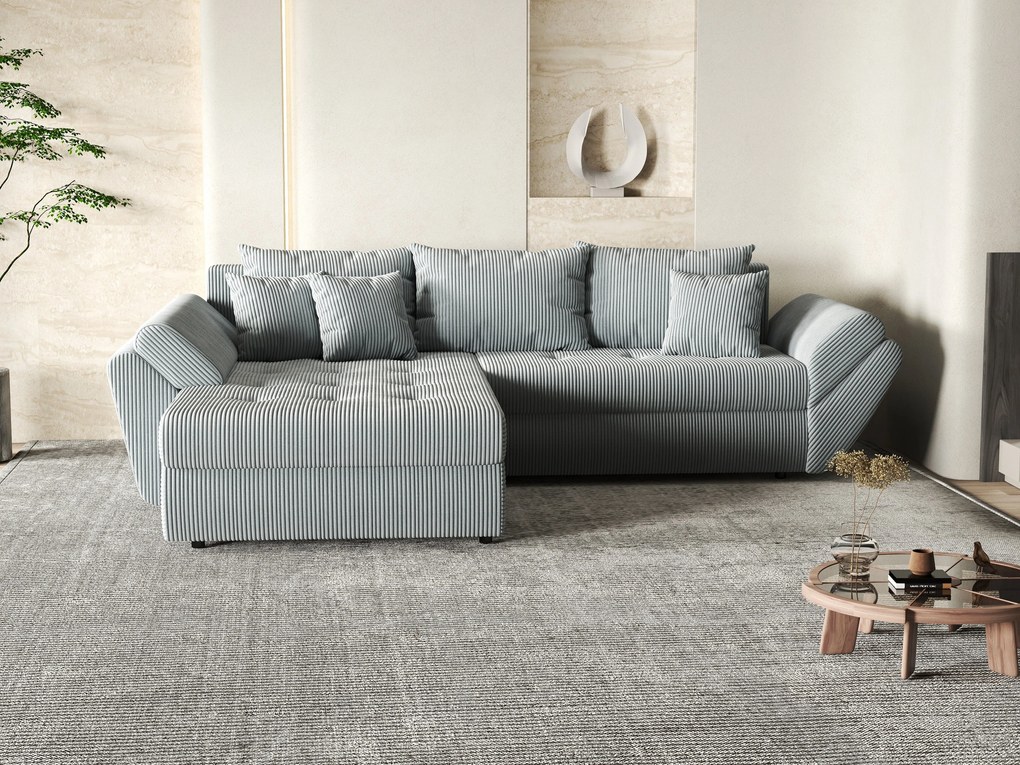 Colțar extensibil dumonde cu ladă de depozitare si sezut confortabil din spuma high-density, Loana Zoom Grey 270x185 cm