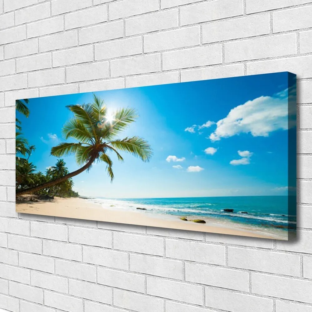 Tablou pe panza canvas Palm Tree Sea Beach Peisaj Maro Verde Albastru