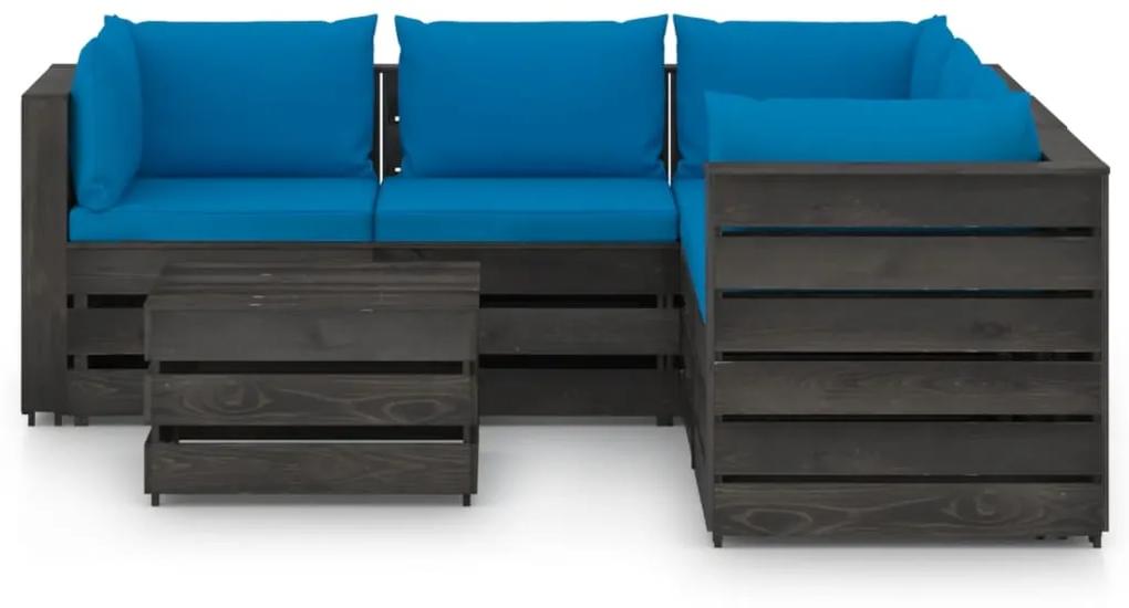 Set mobilier gradina cu perne, 6 piese, gri, lemn tratat Albastru deschis si gri, 6