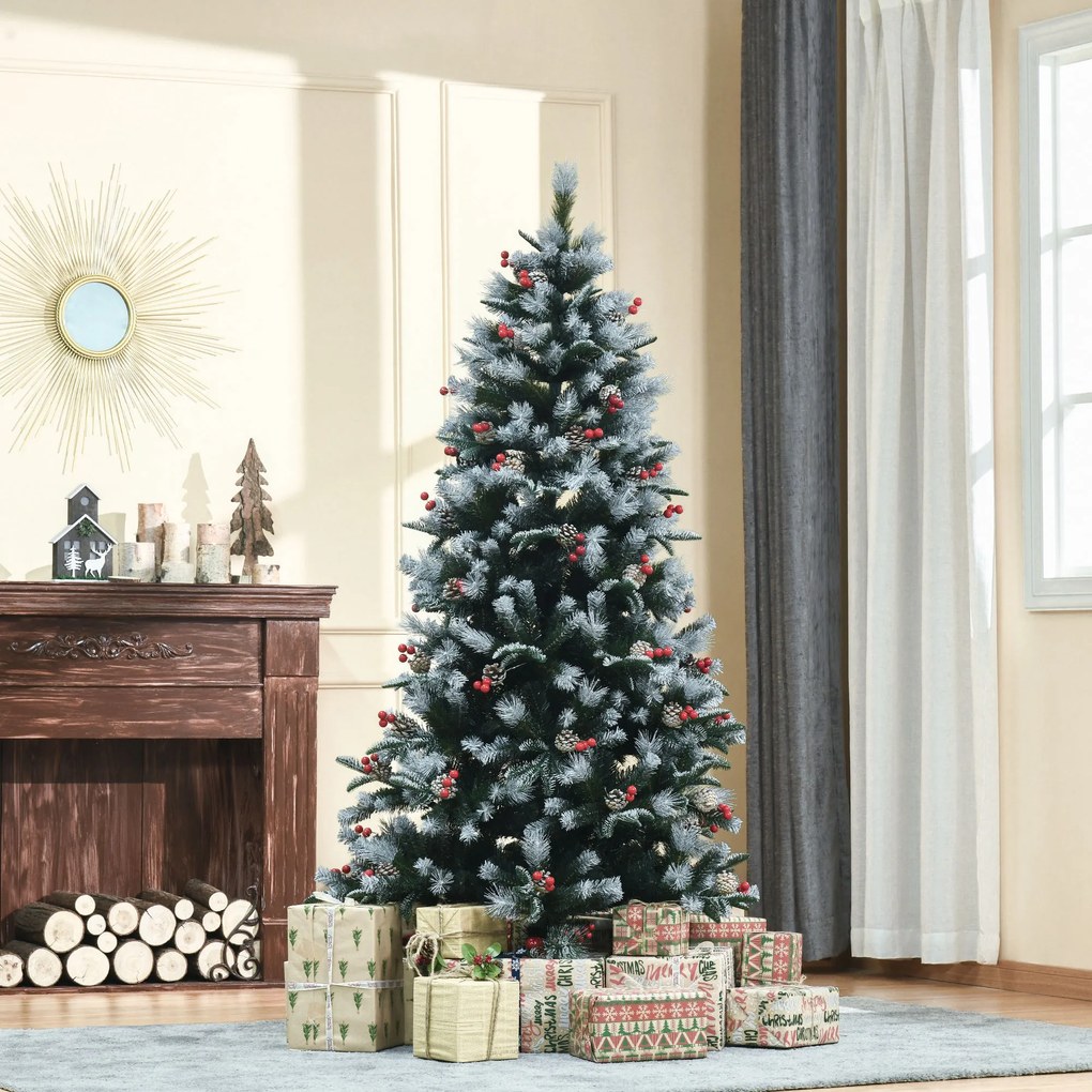HOMCOM Brad de Craciun cu zapada, decoratiune de craciun, brad verde, brad artificial 109x109x180cm | Aosom Romania