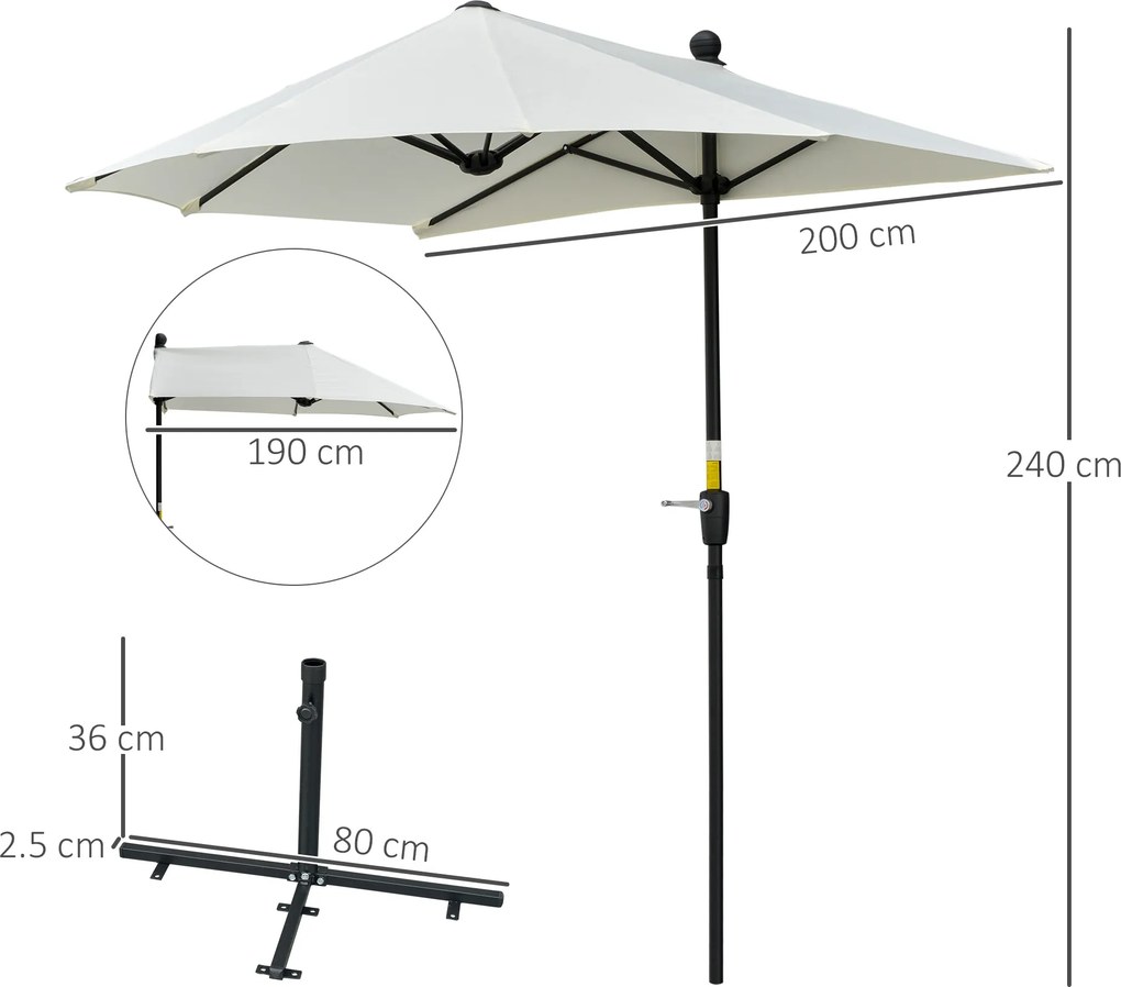 Outsunny Umbrelă Semicirculară Dublă de Perete cu Deschidere cu Manivelă și Suport în Cruce, 200x190x240 cm, Crem | Aosom Romania