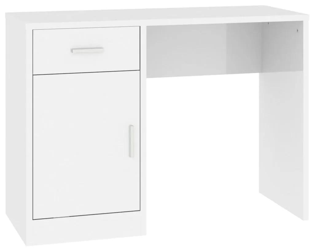 342655 vidaXL Birou cu sertar și dulap, alb extralucios, 100x40x73 cm, lemn