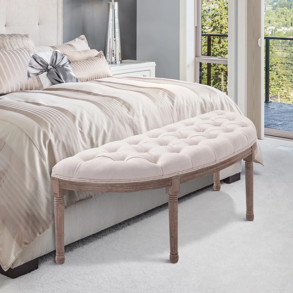 HOMCOM Bancă pentru Capătul Patului, Design Chesterfield, Lemn și Tapitat, Beige, 140,5x51x48 cm | Aosom Romania