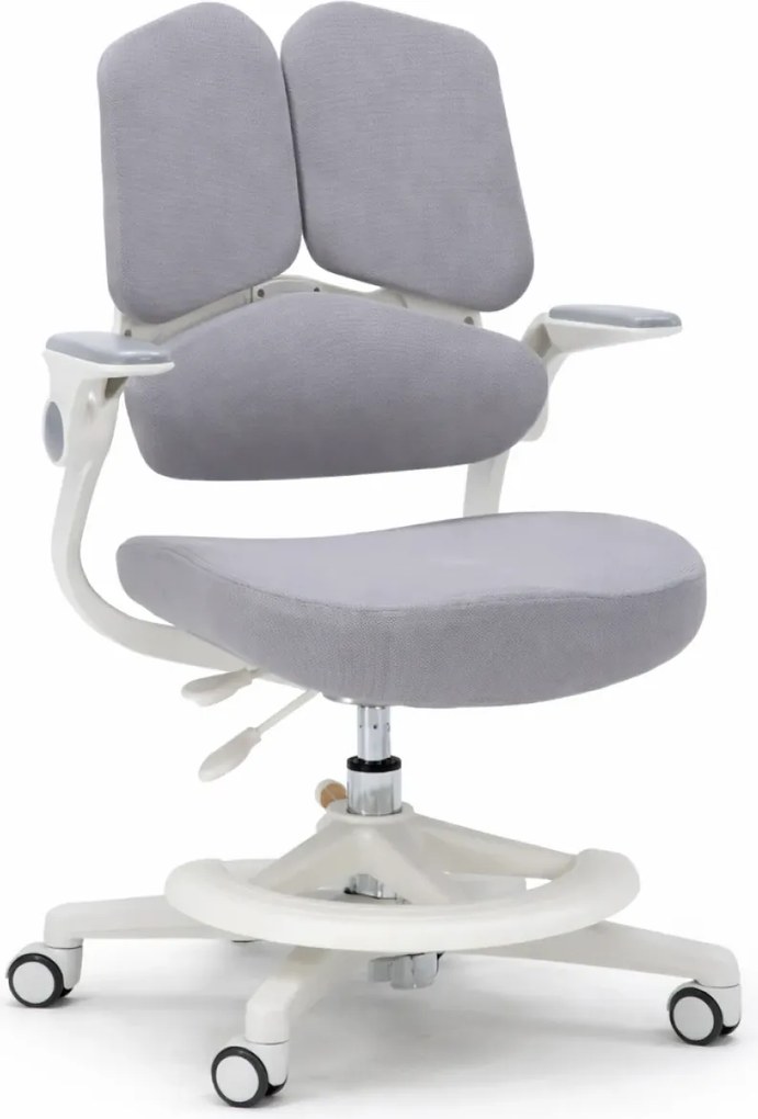 ErgoMotion Junior – Scaun Ergonomic pentru copii, Reglaje Multiple, Ajustare Personalizată, Adaptabil pe măsura creșterii, Suport Lombar 3 Zone, Roți Blocabile, Gri