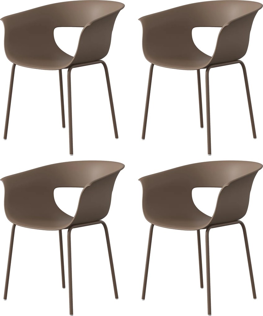 Outsunny Scaune de grădină Set 4 buc ergonomice pentru balcon cu design decupaj cotiere rezistente la intemperii Cafeniu | Aosom Romania