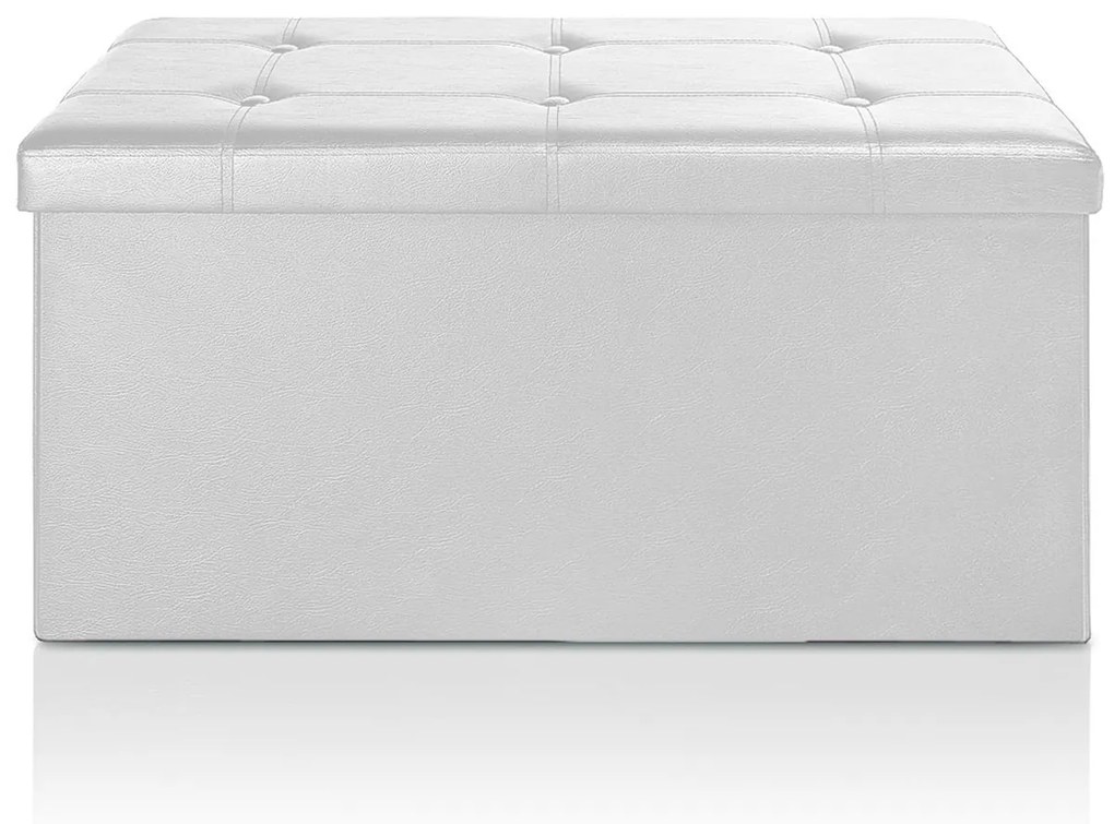 Banca 2 locuri cu spatiu depozitare 100 L Pliabil Piele ecologicaAlb 80 x 40 x 40 cm