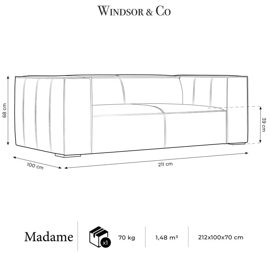 Canapea maro închis cu tapițerie din piele 212 cm Madame – Windsor & Co Sofas