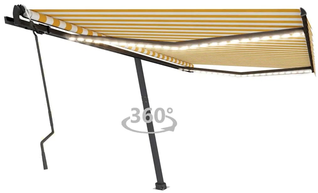vidaXL Copertină retractabilă manual cu LED, galben &amp; alb, 400x300 cm
