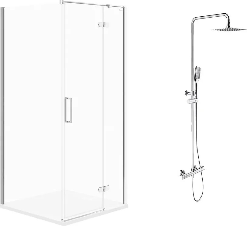 Pachet cabina de dus Cersanit Jota crom 90x90 cm si coloana de dus Invena Svart crom
