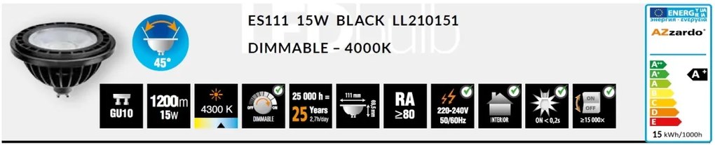 Bec LED dimabil ES111 BULB negru 15W 4300K