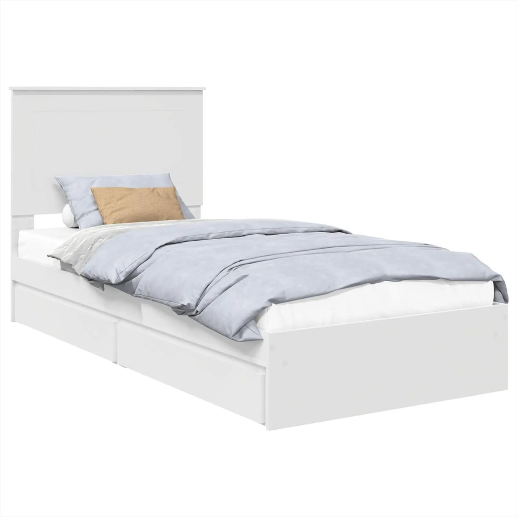 vidaXL Pat cu storage cu headboard Alb 75 x 190 cm Lemn compozit