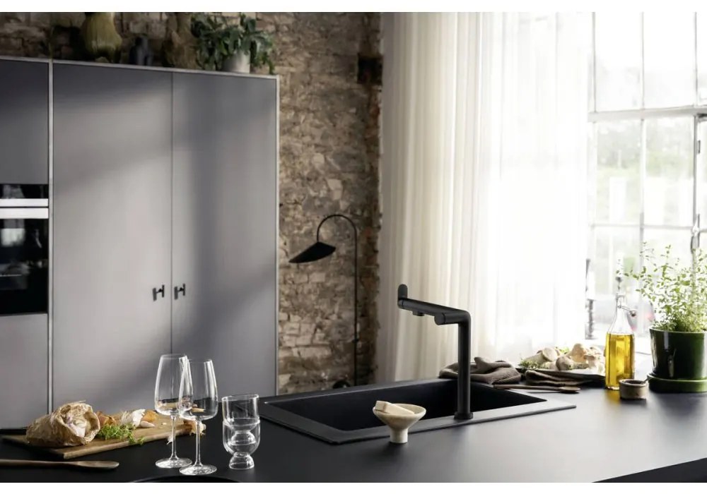 Baterie chiuveta bucatarie neagra cu filtru de apa Hansgrohe Aqittura M91 76802670 Negru mat