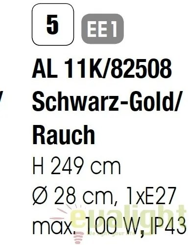 Stalp iluminat exterior stil clasic IP43 H249 Puchberg AL 11K/82508 schwarz-gold/rauch OR