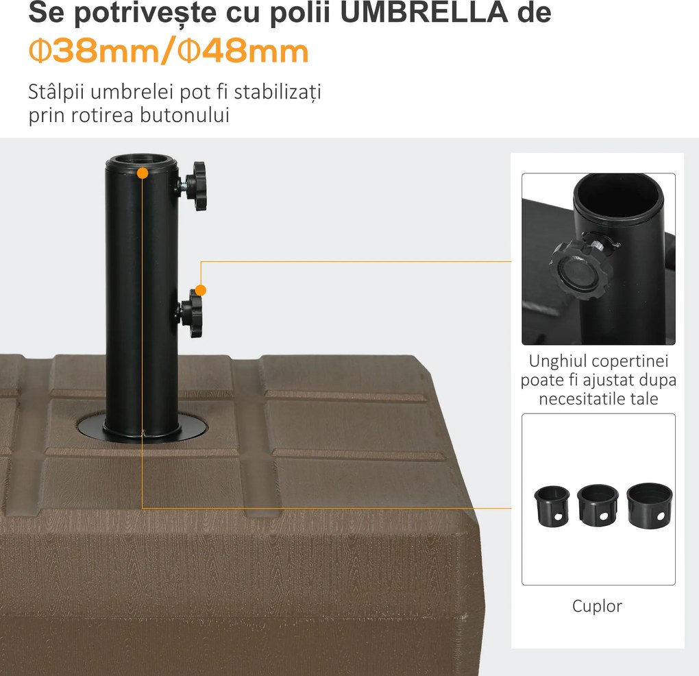 Outsunny Bază pentru Umbrelă de Grădină cu Mâner Încorporat și Duză Laterală, 49x49x36.5 cm, Maro | Aosom Romania