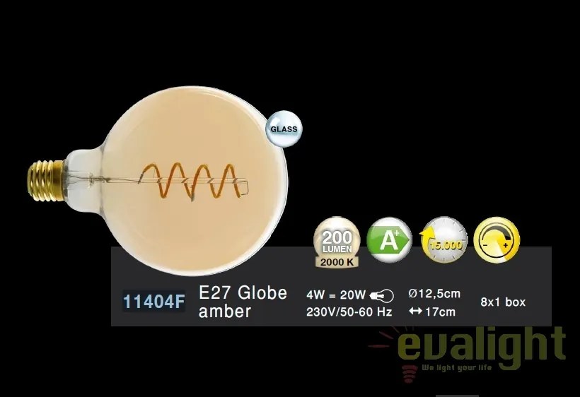 Bec decorativ Edison cu filament LED dimabil E27 4W 2000K Globe DUBAN 11404F GL