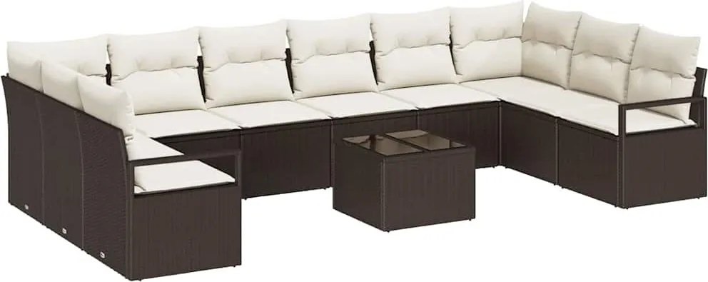 vidaXL Set de canapea cu pernă 11 pcs Maro poliratan