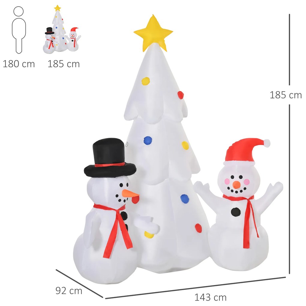 Brad Gonflabil cu Oameni de Zapada, Decor de Craciun cu Lumini LED, decoratiune exterior pentru sarbatori HOMCOM | Aosom Romania
