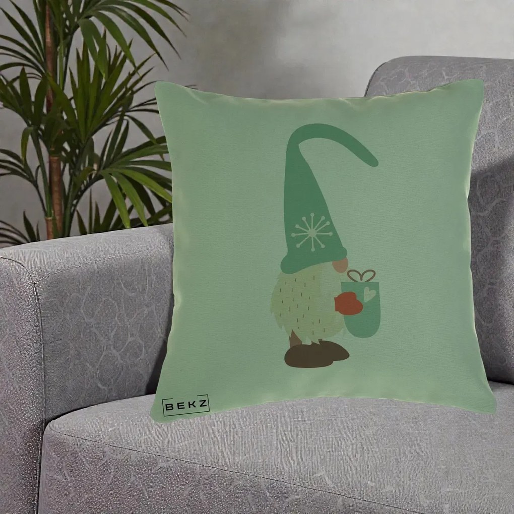Perna Decorativa Gnom Nordic cu Cana Calda Menta, 40x40 cm, Verde, Husa Detasabila, Perna Inclusa, BEKZ®