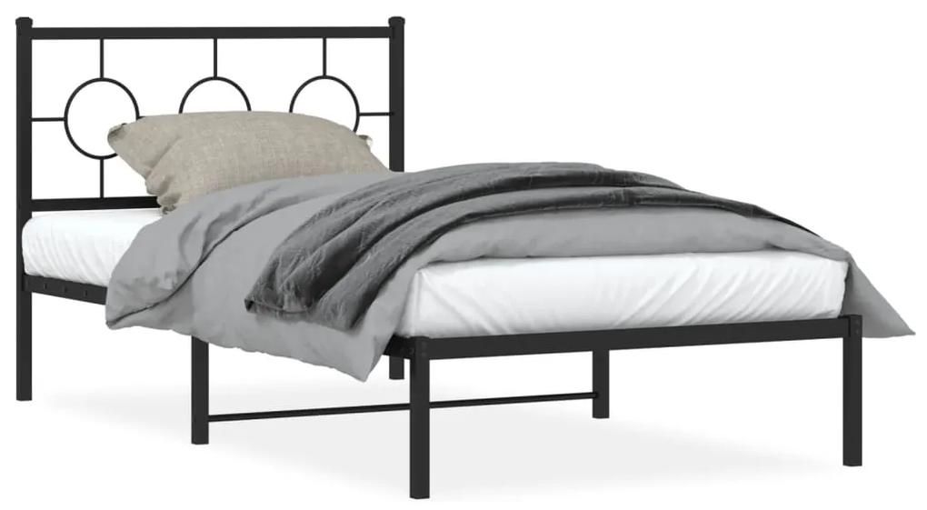 376220 vidaXL Cadru de pat metalic cu tăblie, negru, 100x190 cm
