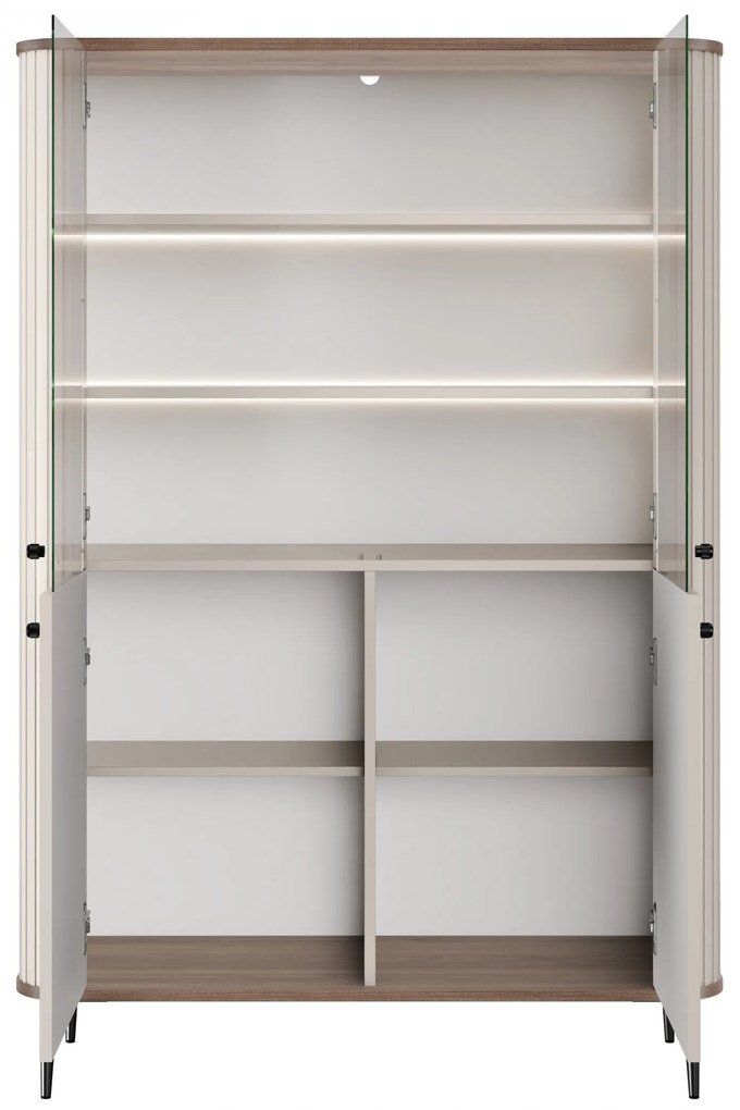 Vitrină cu patru uși Vesper 103 cm - cașmir / nuc / picioare negre