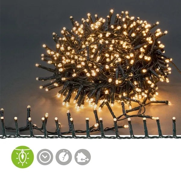 Nedis CLCC560 - Ghirlandă LED pentru exterior, 560 LED, 7 moduri, 14 m, IP44, alb cald