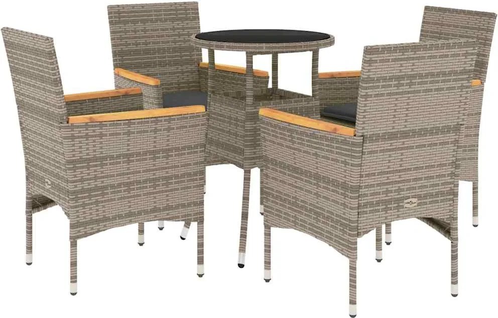 vidaXL Set mobilier de grădină cu perne 5 piese gri poliratan & sticlă