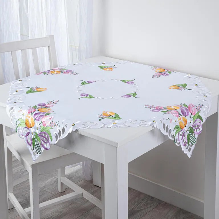 Faţă de masă brodată LALELE COLORATE 85 x 85 cm