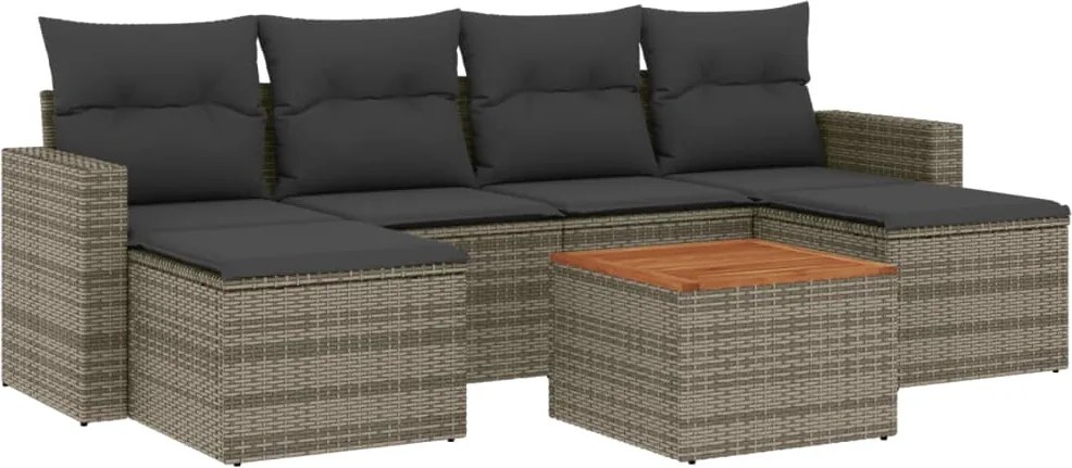vidaXL Set canapele de grădină, 7 piese, cu perne, gri, poliratan
