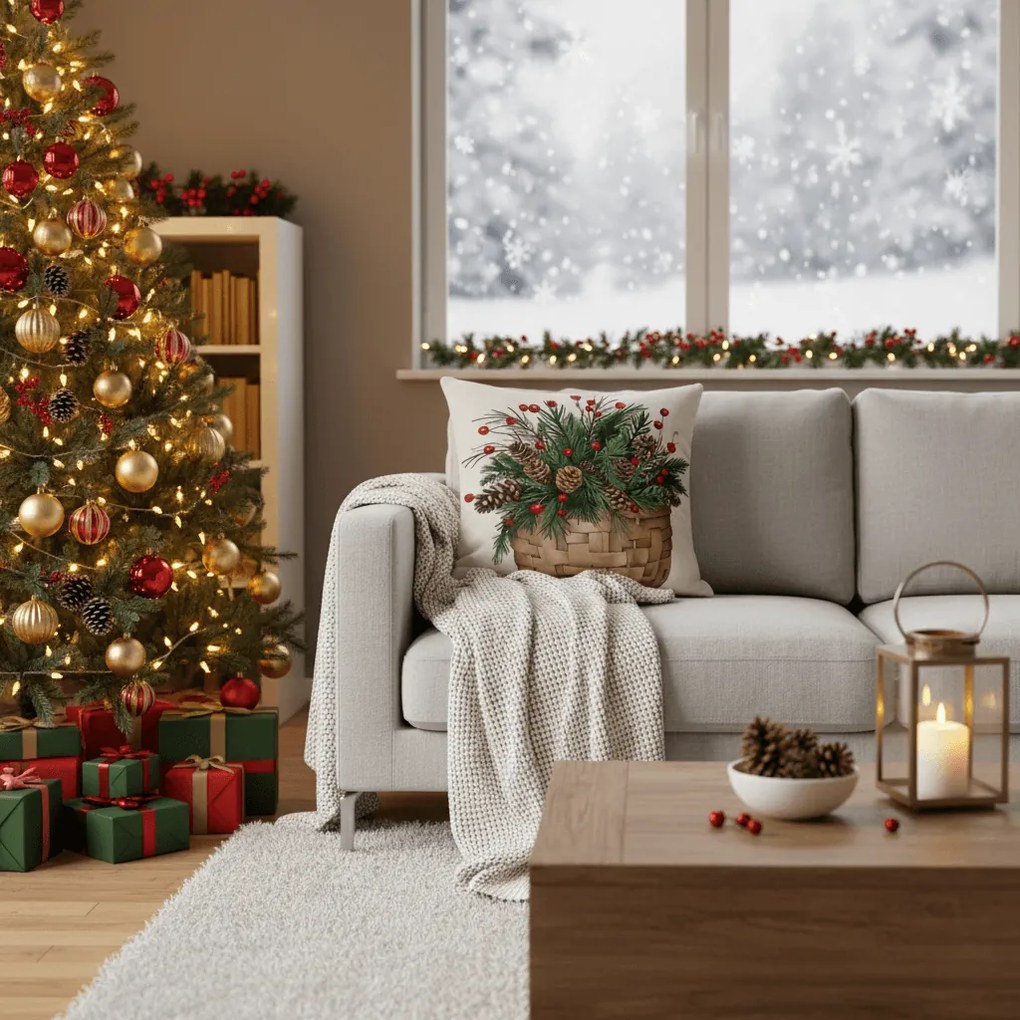 Husa de perna de Craciun FOREST GIFT 45x45 cm, bej