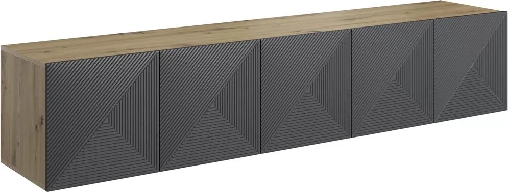 Comodă TV suspendată Asha 200 cm cu front canelat - artisan / rivier stone mat